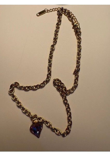 Zincir Mor Kalp Gold Çelik Kolye fırsatları