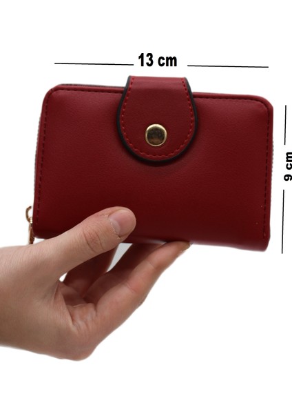 Bozuk Para Gözlü Bol Kartlıklı Kırmızı Mini Kadın Cüzdanı