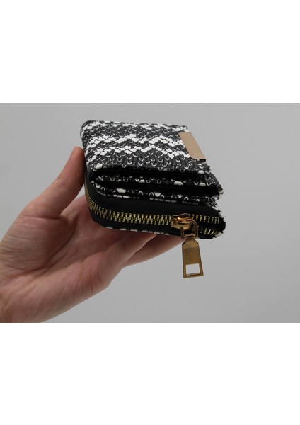 Siyah Desenli Bozuk Para Gözlü Bol Kartlıklı Mini Kadın Cüzdanı modelleri