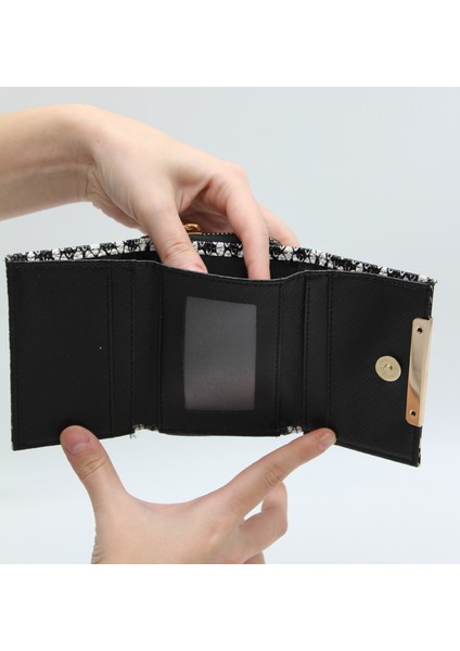 Siyah Desenli Bozuk Para Gözlü Bol Kartlıklı Mini Kadın Cüzdanı indirimleri