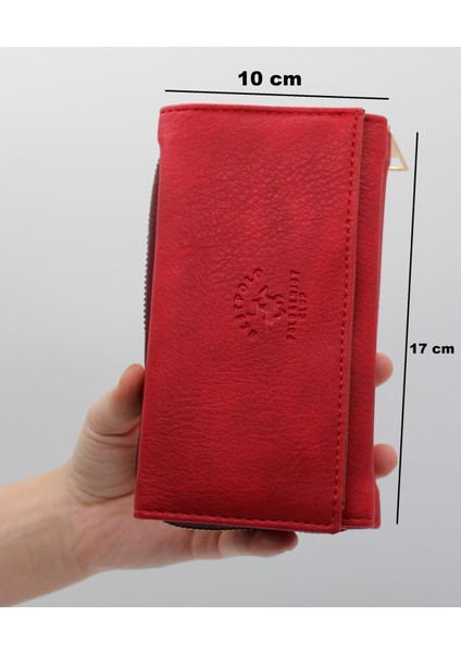Kırmızı Bozuk Para Gözlü Bol Kartlıklı Büyük Kadın Cüzdanı 005