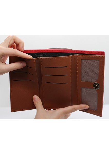 Kırmızı Bozuk Para Gözlü Bol Kartlıklı Büyük Kadın Cüzdanı 005 indirimleri