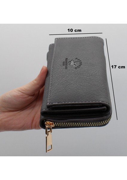 Gri Bozuk Para Gözlü Bol Kartlıklı Büyük Kadın Cüzdanı 005