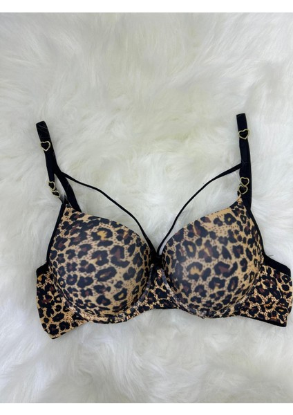 Leopar Desenli Kalp Aksesuarlı Destekli Kadın Sütyen ve Tanga Takımı fiyatları