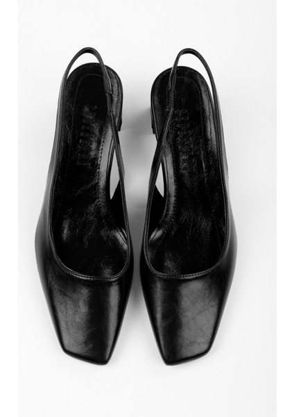 Kadın Vinte Siyah Cilt Küt Burunlu Stiletto modelleri