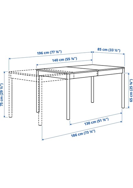 Tonstad Açılır Yemek Masası Kırık Beyaz 4 6 Kişilik 140 / 196 x 85 cm fiyatları