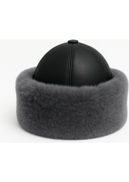 Unisex Kışlık %100 Hakiki Deri Peluş Kalpak Şapka Standart