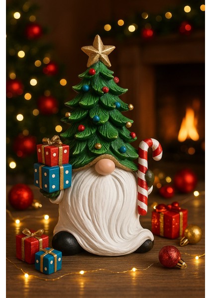 2026 Yılbaşı Noel Baba Çam Ağacı El Boyama Biblo 19 cm – Premium Yılbaşı Dekor Koleksiyonluk Hediye modelleri