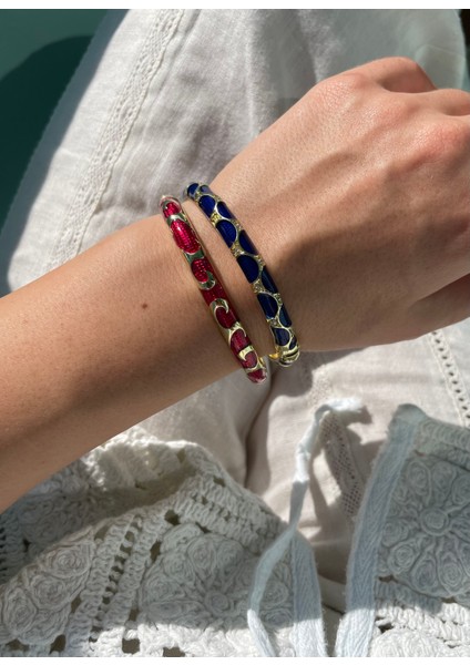 Navy Blue Mine Işlemeli Gold Çelik Bileklik fırsatları