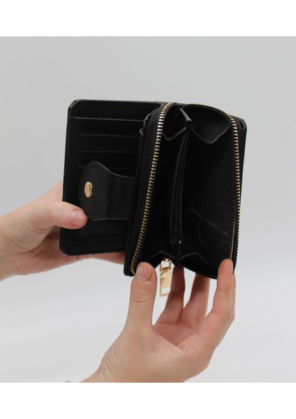 Bozuk Para Gözlü Bol Kartlıklı Siyah Mini Kadın Cüzdanı fırsatları