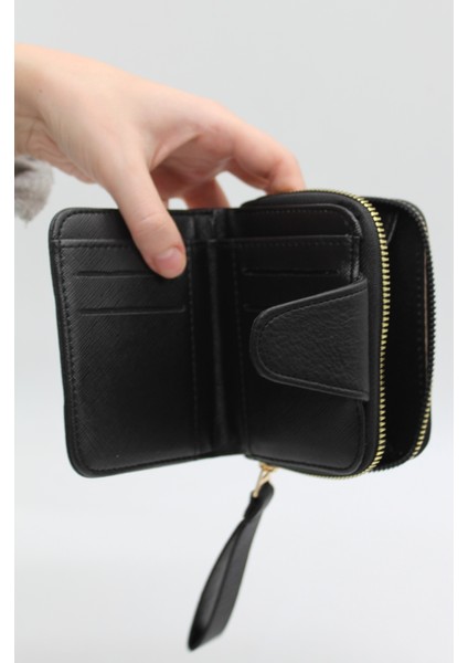 Elcikli Bozuk Para Gözlü Bol Kartlıklı Siyah Mini Kadın Cüzdanı indirimleri