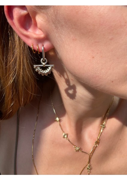 Yelpaze Detay Gold Silver Çelik Halka Küpe