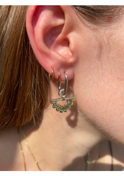 Yelpaze Detay Gold Silver Çelik Halka Küpe modelleri