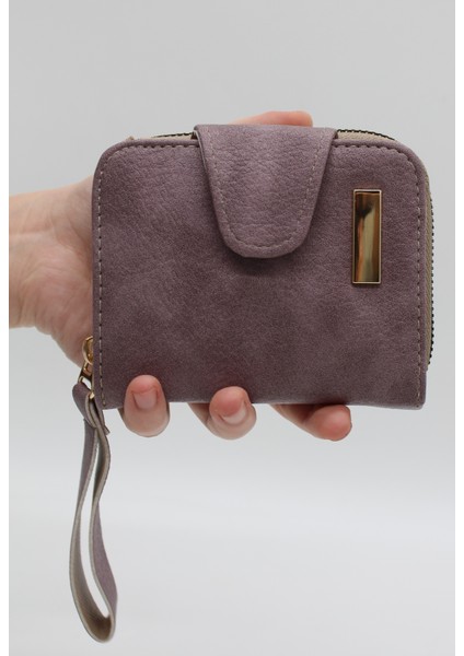 Elcikli Bozuk Para Gözlü Bol Kartlıklı Lila Mini Kadın Cüzdanı