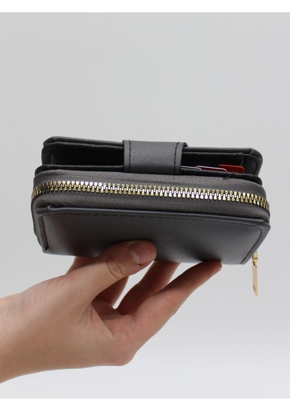 Bozuk Para Gözlü Bol Kartlıklı Gri Mini Kadın Cüzdanı modelleri