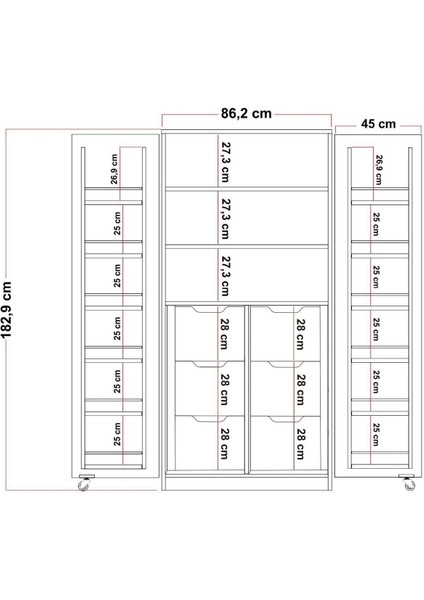 90 Derece Açılabilir 2 Kapaklı, 6 Çekmeceli, Kavanoz Raflı Kiler ve Erzak Mutfak Dolabı