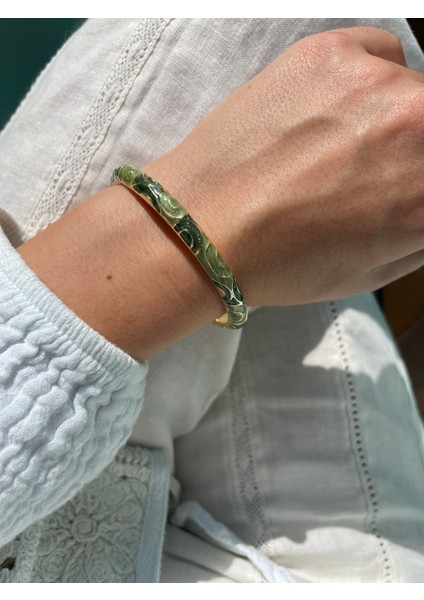 Pastel Yeşil Mineli Gold Çelik Kelepçe fiyatları