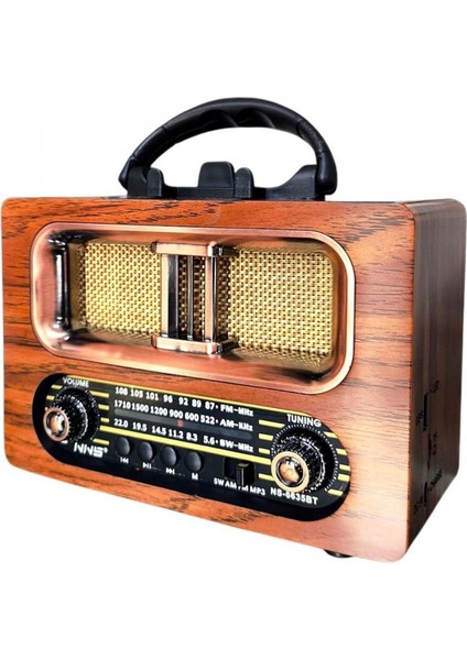 Büyük Boy Retro, Nostaljik, Ahşap Tasarım Bluetooth Hoparlörlü, Şarjlı, Taşınabilir Fm/am Destekli Radyo NS-6635 (4887)