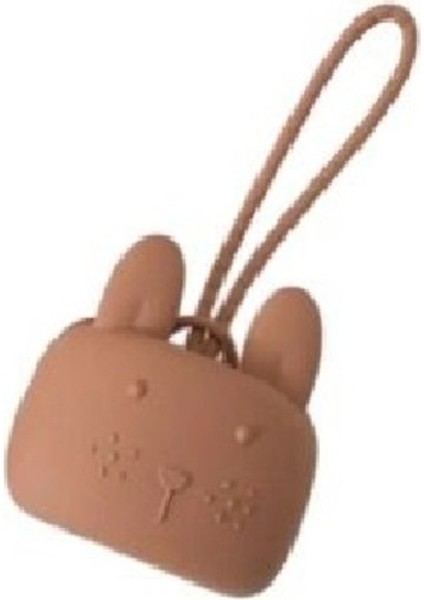 Silikon Emzik Saklama Kutusu Emzik Tutucu Taşınabilir Askılı Tavşan Desenli Kahve