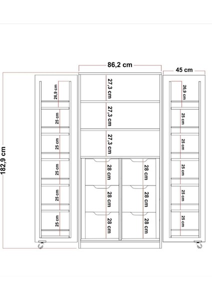 165 Derece Açılabilir 2 Kapaklı, 6 Çekmeceli, Kavanoz Raflı Kiler ve Erzak Mutfak Dolabı