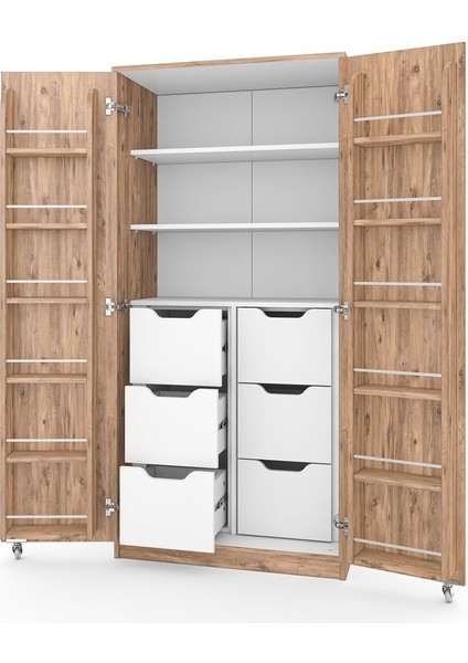 165 Derece Açılabilir 2 Kapaklı, 6 Çekmeceli, Kavanoz Raflı Kiler ve Erzak Mutfak Dolabı indirimleri