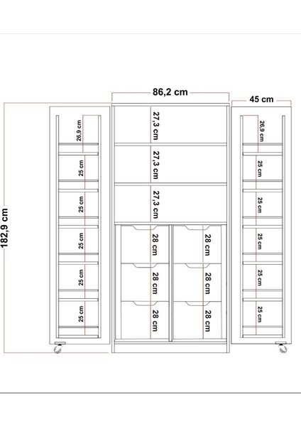 165 Derece Açılabilir 2 Kapaklı, 6 Çekmeceli, Kavanoz Raflı Kiler ve Erzak Mutfak Dolabı