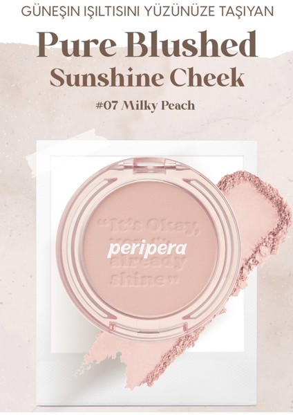 Pastel Tonlarda Sebum Dengeleyici Toz Allık PERIPERA Pure Blushed Sunshine Cheek (07 Milky Peach)