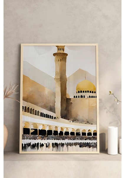 🌟 Kabe Manzaralı 3'lü Tablo Seti – Islami ve Zarif Dekor 🌙🕋 🌸 CRV1205 32 x 42 modelleri