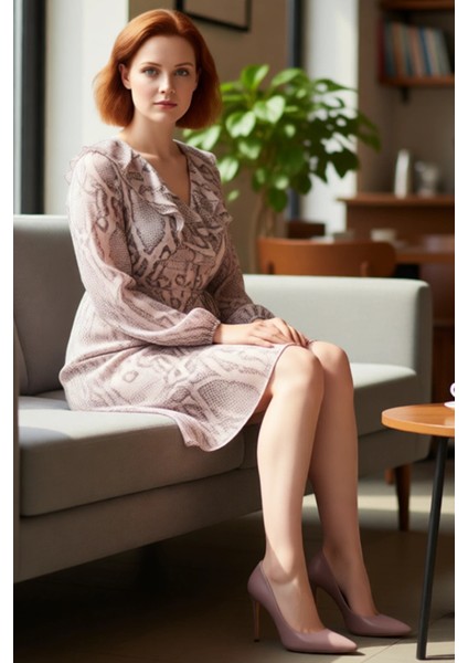 Kadın Şık A Line Kesim Uzun Kollu V Yaka Animal Desenli Şifon Mini Elbise Günlük Kullanım Kaliteli fırsatları