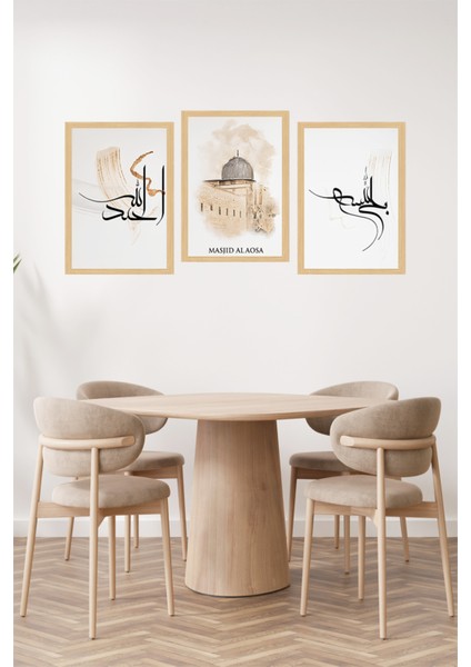 🌟mescid-I Aksa ve Hat Sanatı Temalı 3’lü Çerçeve Görünümlü Tablo Seti 🌙✨ CRVS1201 13 x 17 fiyatları