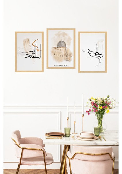 🌟mescid-I Aksa ve Hat Sanatı Temalı 3’lü Çerçeve Görünümlü Tablo Seti 🌙✨ CRVS1201 13 x 17 fırsatları
