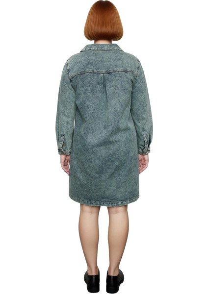 Kadınlara Özel %100 Pamuk Mavi Düz Desen Gömlek Yaka Denim Shift Kalıp Mini Elbise Kaliteli fiyatları