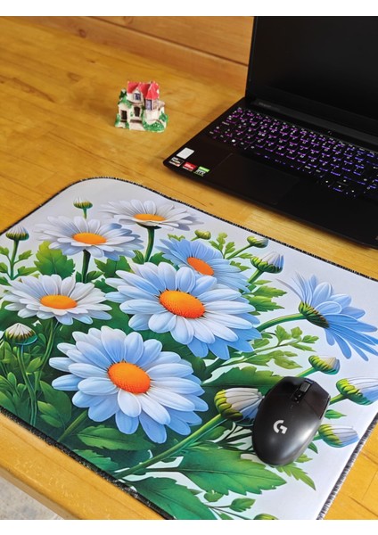 55X45 cm Beyaz Papatyalar Kaydırmaz Taban Speed Yüzey Oyuncu Mouse Pad Gaming Pad modelleri