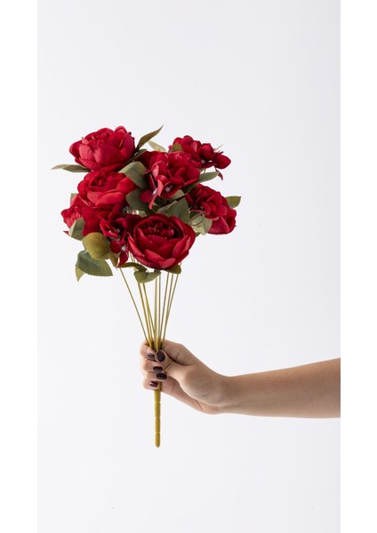 Yapay Ortancalı Şakayık Demeti Kırmızı 45 cm 11 Dal