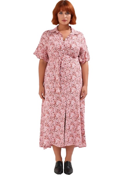 Kadınlar Için Konforlu A Line Kalıp Dokuma Viskon Maxi Elbise Kuşaklı Gömlek Yaka Tasarım Kaliteli