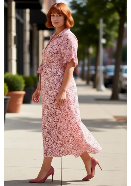 Kadınlar Için Konforlu A Line Kalıp Dokuma Viskon Maxi Elbise Kuşaklı Gömlek Yaka Tasarım Kaliteli modelleri