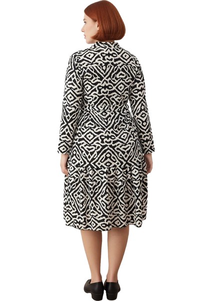 Kadın Uzun Kollu A Line Kısa Örme Etnik Desenli Polo Yaka Bürümcük Günlük Elbise Modern Stil fiyatları