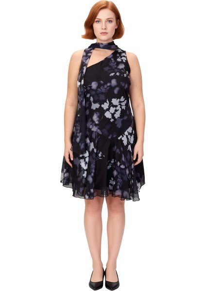 Kadınlar Için Trend Çiçek Desenli Kolsuz Mini Elbise Şifon Dokuma Kumaş Boyundan Bağlama Detaylı