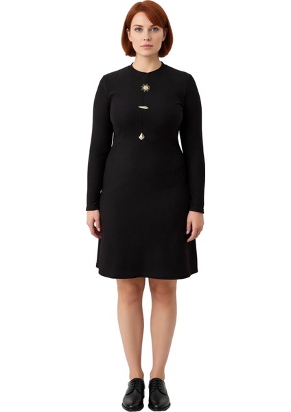 Kadın Modern Bisiklet Yaka A Line Örme Uzun Kollu Mini Elbise Günlük Kullanım Için Idealdir