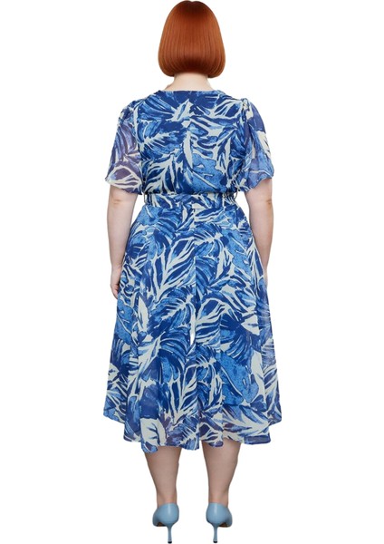 Kadın Şifon Kumaş Melek Kol V Yaka Çiçek Desenli A Line Kruvaze Maxi Elbise Ilkbahar Yaz Kaliteli fiyatları