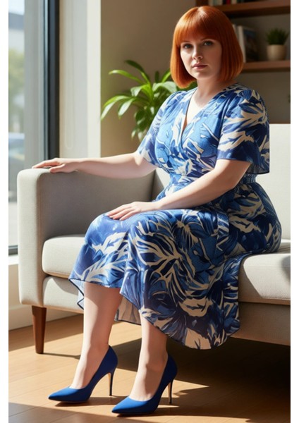 Kadın Şifon Kumaş Melek Kol V Yaka Çiçek Desenli A Line Kruvaze Maxi Elbise Ilkbahar Yaz Kaliteli fırsatları