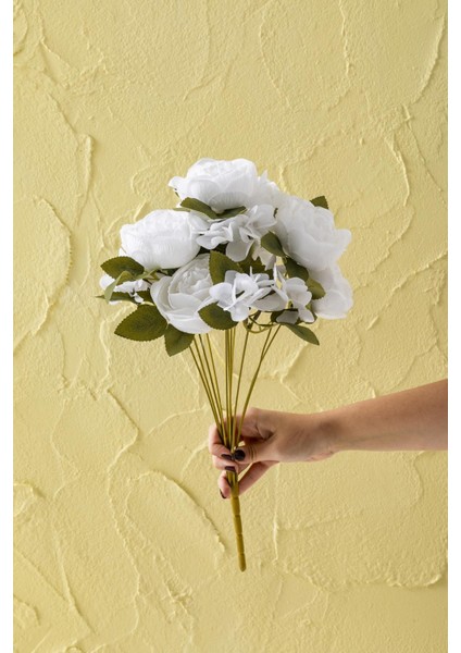 Yapay Ortancalı Şakayık Demeti Beyaz 45 cm 11 Dal