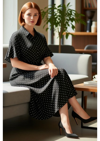 Kadınlar Için Konforlu A Line Kalıp Dokuma Viskon Maxi Elbise Kuşaklı Gömlek Yaka Tasarım Kaliteli fırsatları