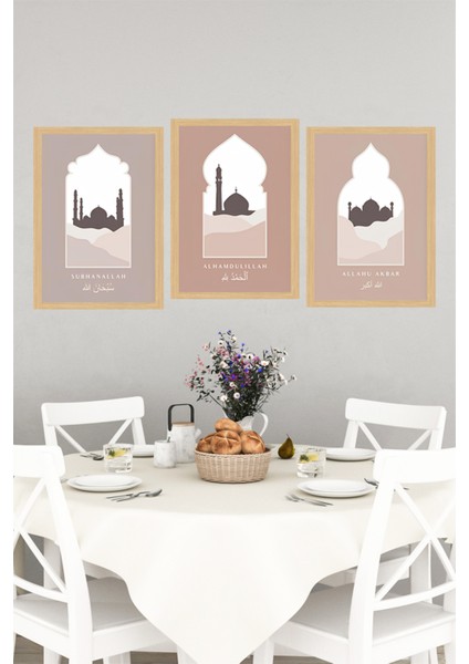 🕌 Islami Motifli 3'lü Çerçeve Görünümlü Tablo Seti 🖼️ CRVS1197 13 x 17 indirimleri