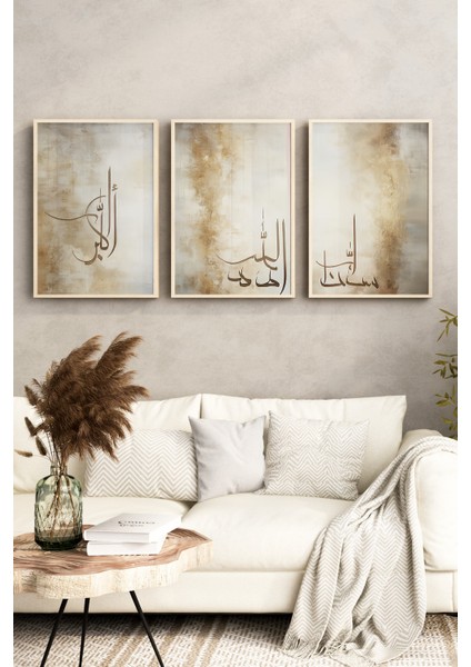 🌟 Soyut Doku, Manevi Anlam! 3’lü Islami Tablo Seti 🌿 CRV1194 23 x 32 fırsatları