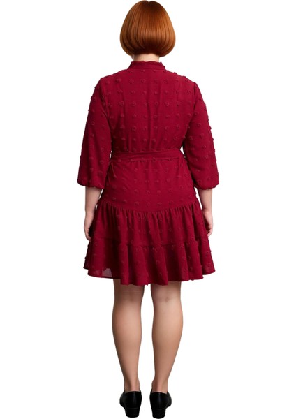 Kadınlar Için Konforlu A Line Bordo Dokuma Dokulu V Yaka Mini Elbise Ilkbahar ve Sonbahar. fiyatları