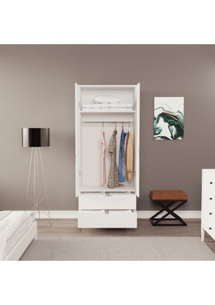 Moderno Mini 2 Kapaklı 2 Çekmeceli Gardırop – Kompakt Tasarım, Modern Görünüm modelleri