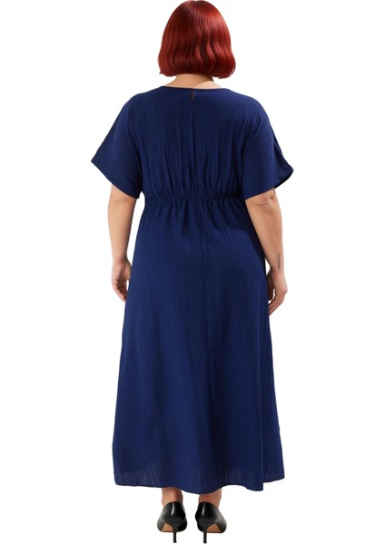 Kadın Şık V Yaka Kısa Kol A Line Büyük Beden Maxi Elbise Dokuma Crinkle Kumaş Rahat Giy Çık fiyatları