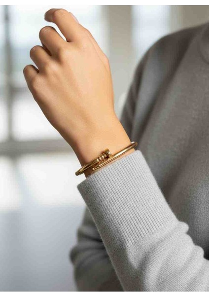 Çivi Tasarım Altın Kaplama Çelik Bileklik modelleri