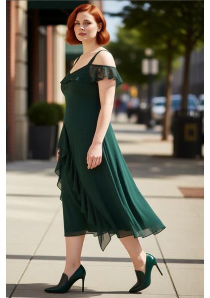 Kadın Büyük Beden Şık V Yaka Düşük Kol Detaylı Skater Maxi Elbise Yaz Akşamları ve Özel Günler Için modelleri